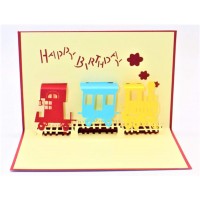 Handmade 3d Pop Up Card Child Birthday Card Kid Birthday Card Vintage Stream Train Paper Laser Cut Origami Papercraft Card